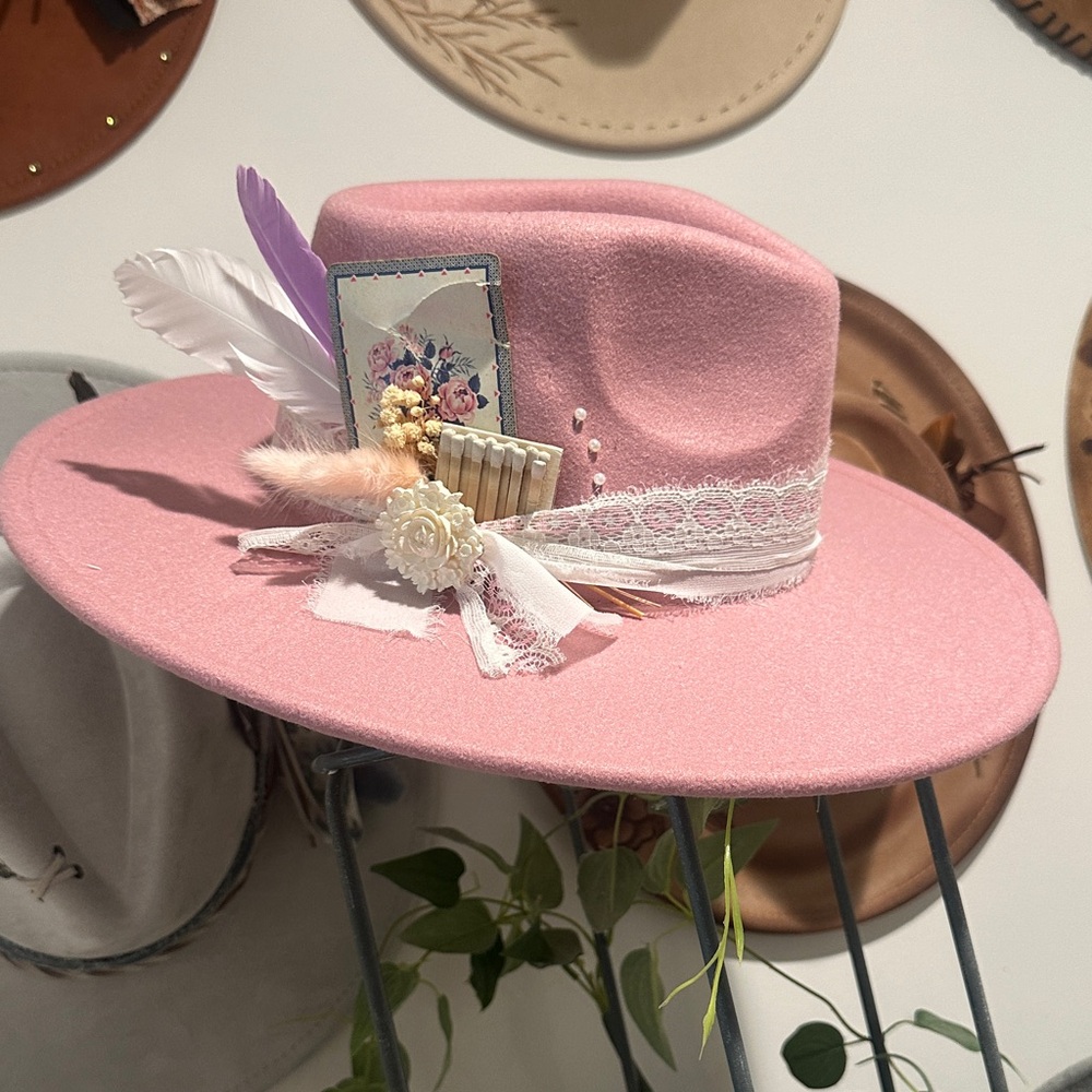 Elegant Pink Feather-Embellished Hat